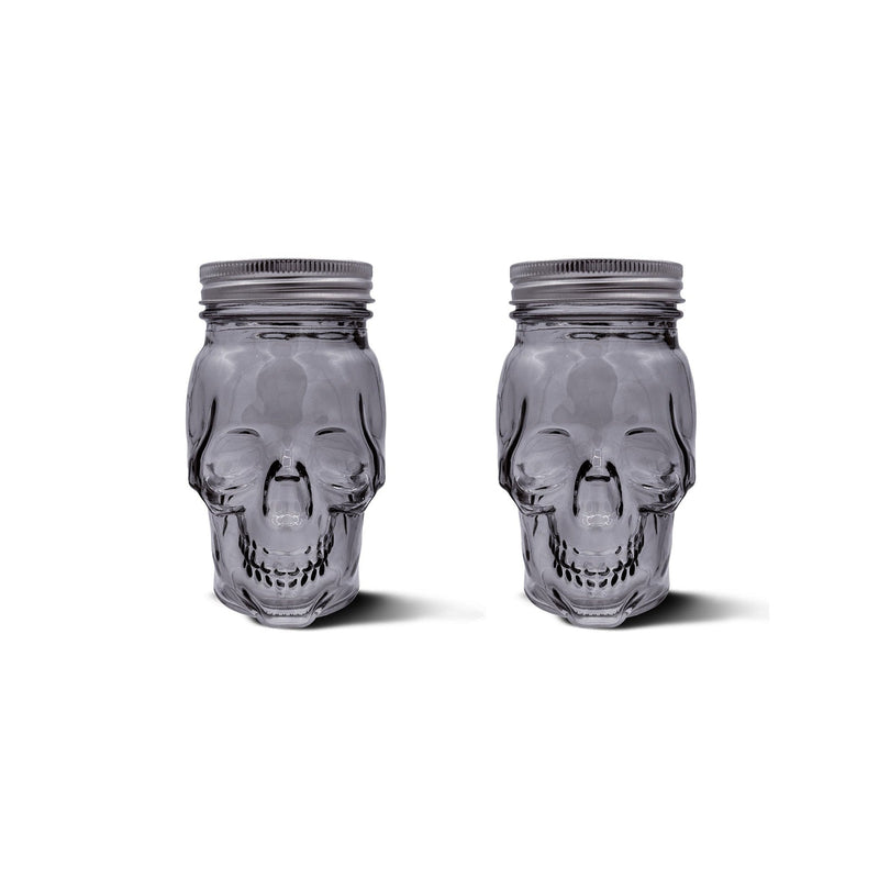 Skull Mason Jar with Lid, 4-Piece Set (2 skull Mason Jars & 2 Lids) 16oz, Smoke-0