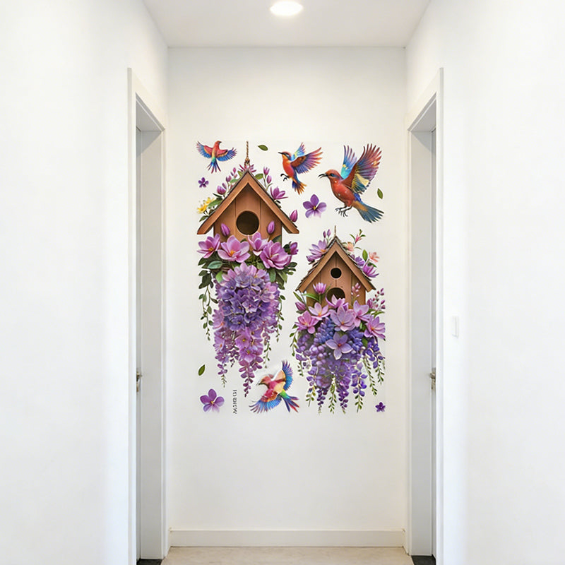3D Wall Stickers Bird and Floral, Peel and Stick Living Room Door Decor image 4