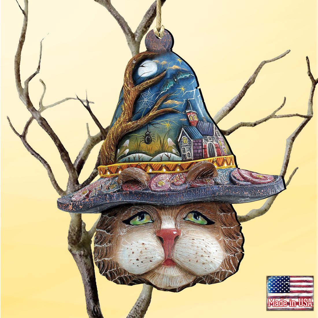 Halloween Eve Cat Wooden Ornaments by G. DeBrekht - Thanksgiving Halloween Decor - 8161039-0
