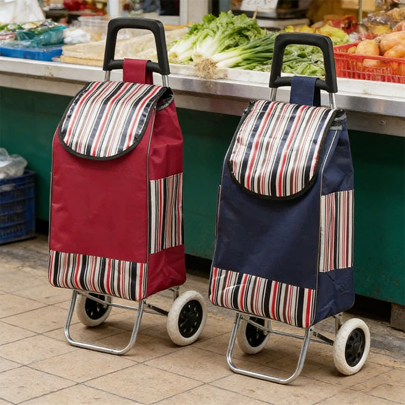 Shopping Trolley on Wheels, Lightweight Folding Push Cart with Striped Pattern image 2
