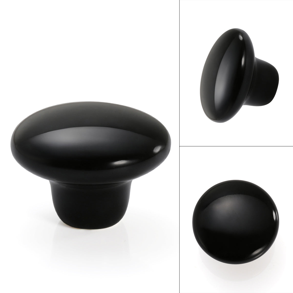 Ceramic Cabinet Knob 38mm Black, Single Hole Cupboard Drawer Pull Handle image 1