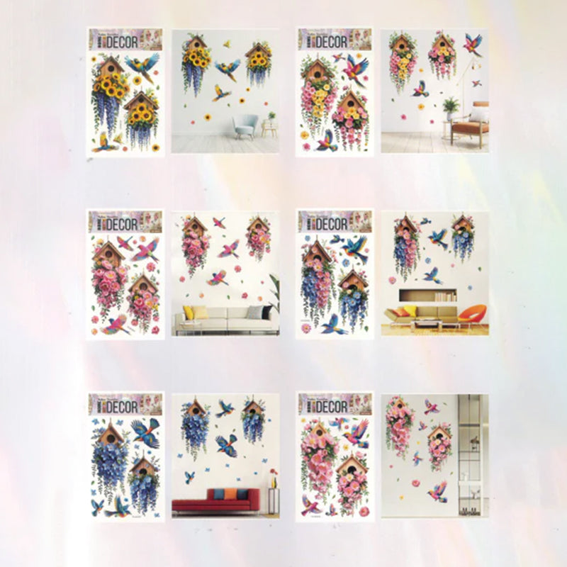 3D Wall Stickers Bird and Floral, Peel and Stick Living Room Door Decor image 1