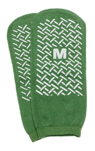 Slipper Socks; Med Green Pair Men's 5-6  Wms 6-7 Child 7-11-0