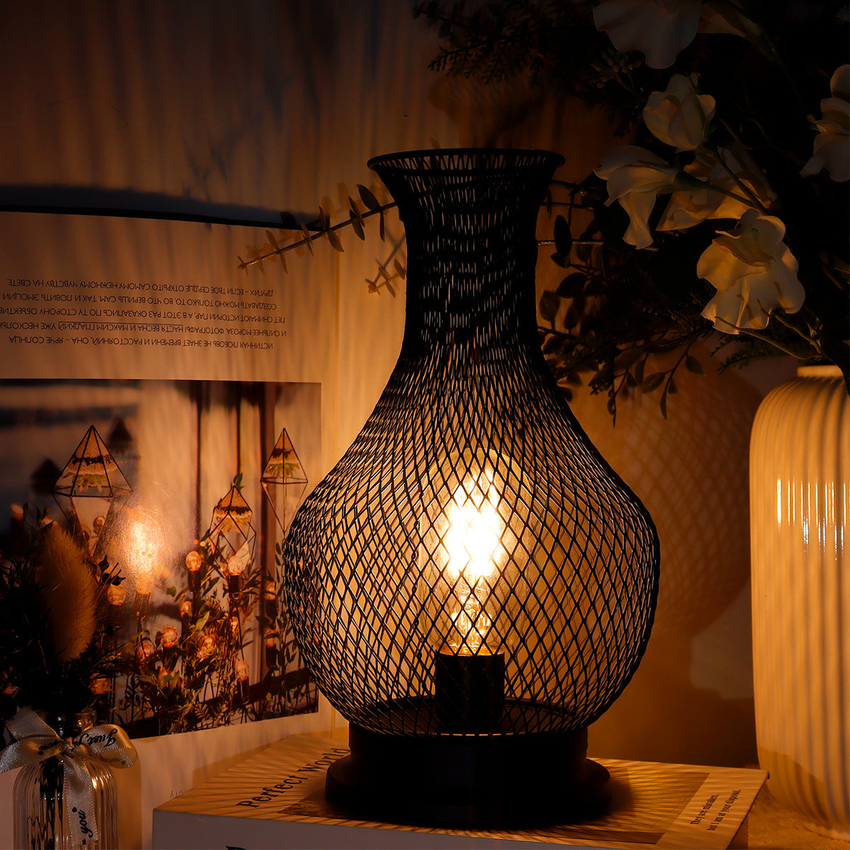 11'' Tall Battery Operated Lamp Cordless Decorative Lamp with LED Edison Bulb-4
