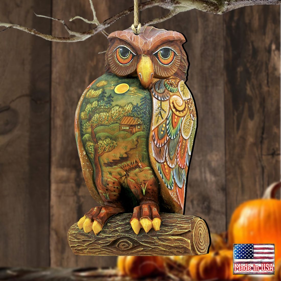 Owl Wooden Ornaments Halloween by G. DeBrekht - Thanksgiving Halloween Decor - 8158912-2