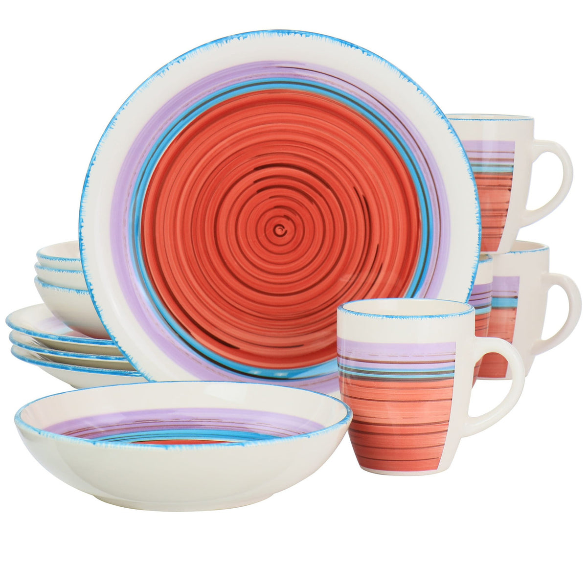 Gibson Home Richvale 12 Piece Round Durastone Dinnerware Set in Red-0