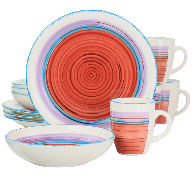 Gibson Home Richvale 12 Piece Round Durastone Dinnerware Set in Red-0