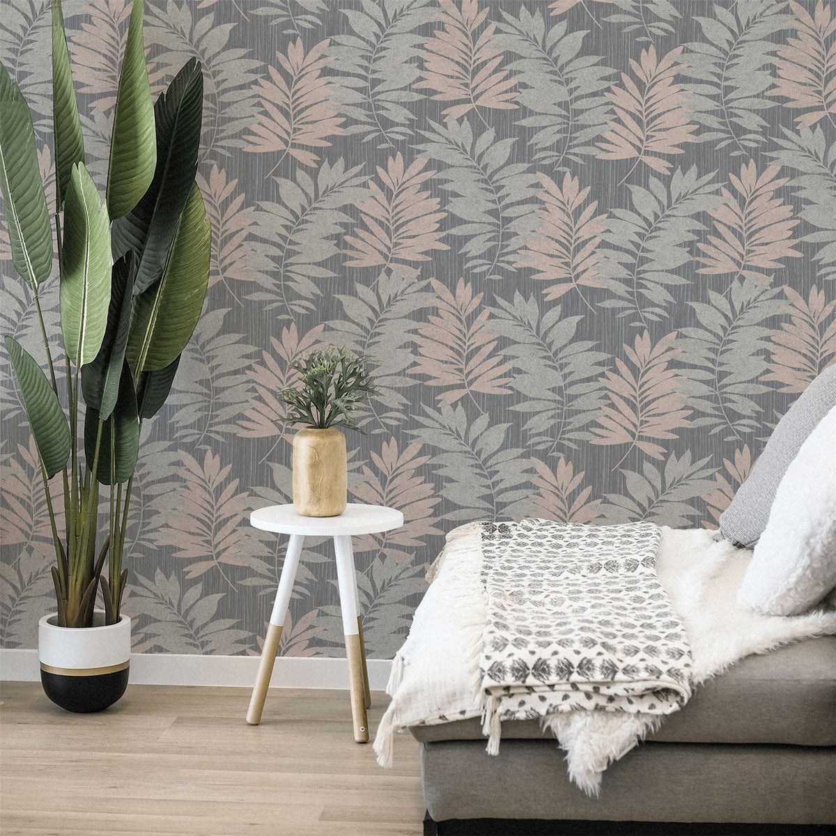 Stardust Palm Pink/Grey Wallpaper image 2