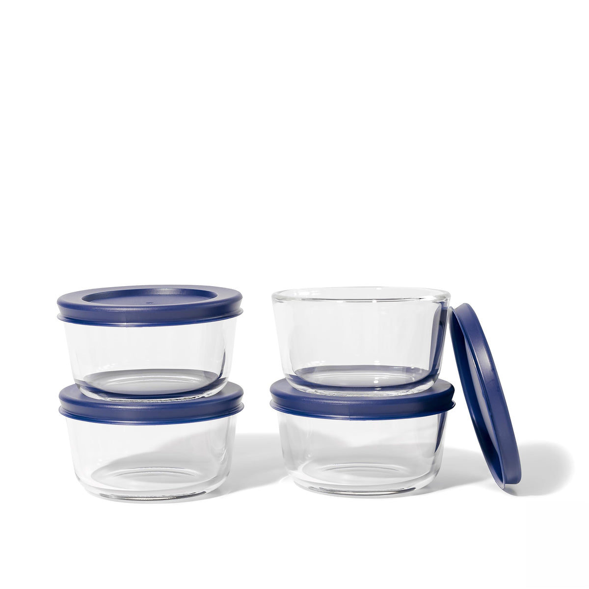 8 Piece Set (7Oz) Round Glass Storage Containers With Lids, Blue-2