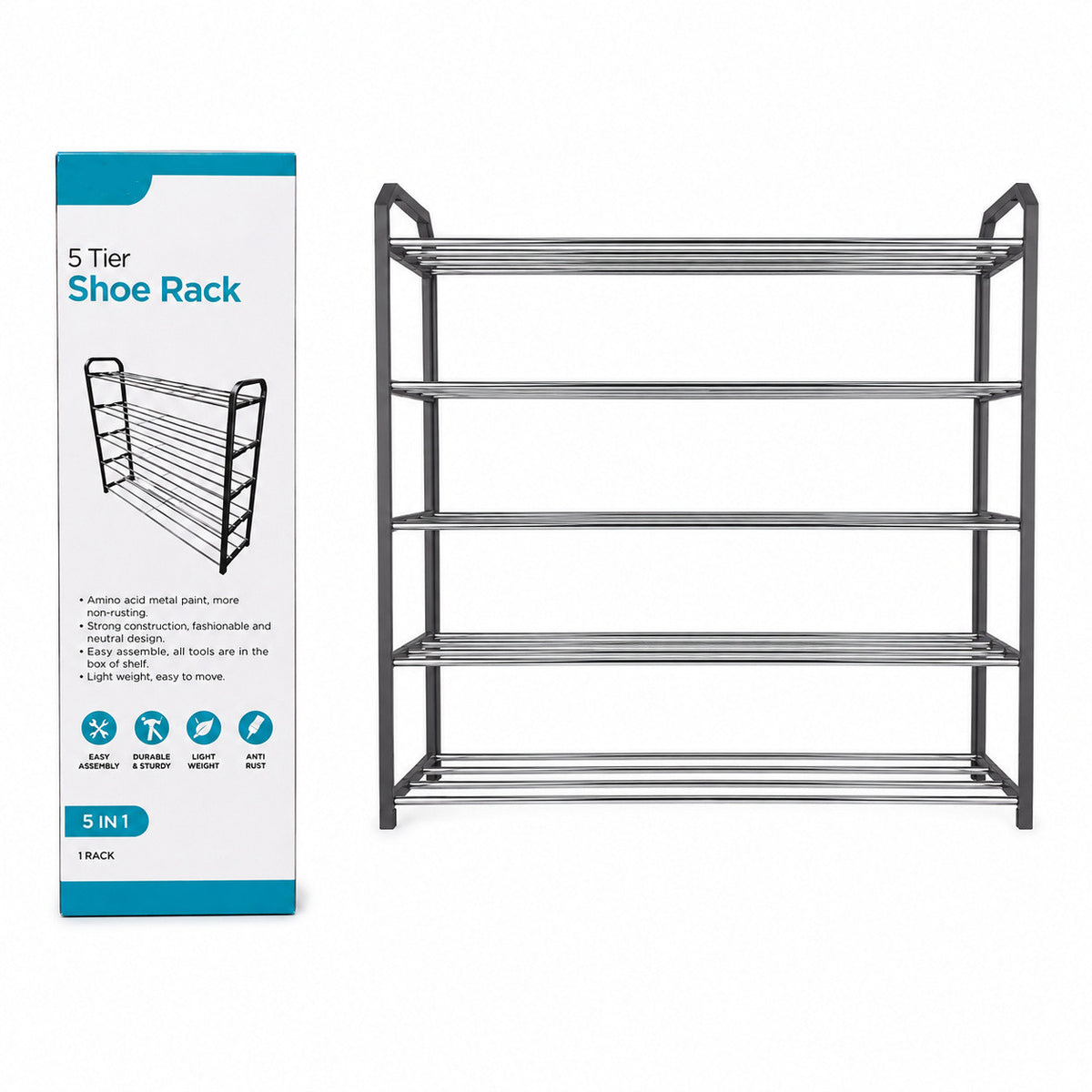 Shoe Rack 5 Tier, Metal Storage Organiser Stand Holds Up to 20 Pairs image 0