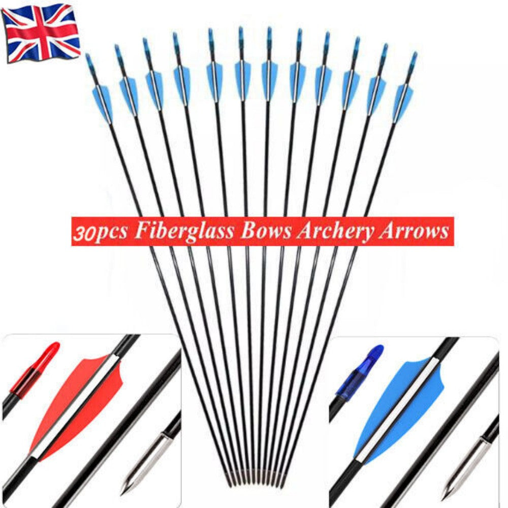 30x Fiberglass Archery Arrows for Compound and Recurve Bow Target Shooting