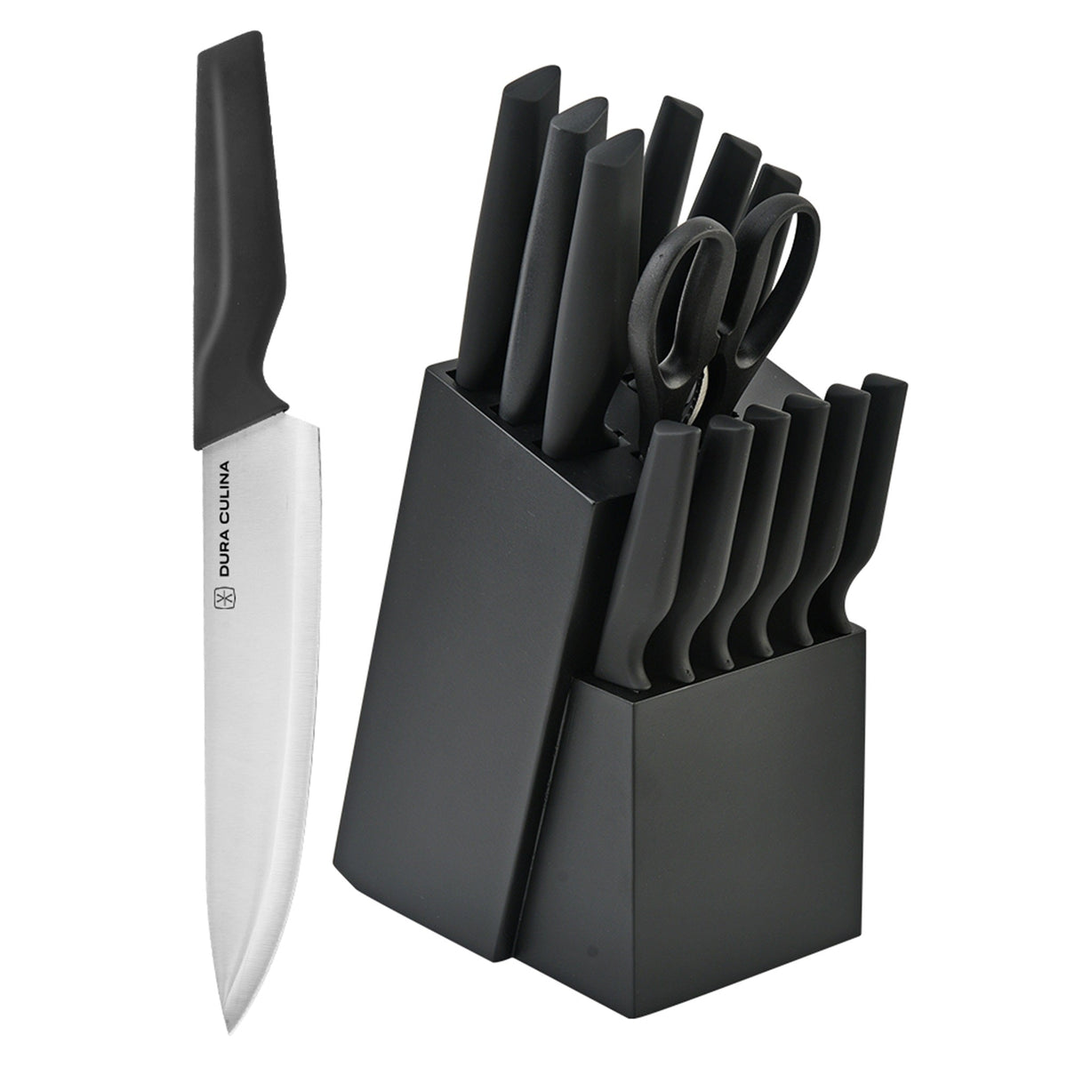 14-Piece Knife Block Set - High Carbon Stainless Steel with Ergonomic Handles, Built-In Sharpener, Black Wood Storage Block-0