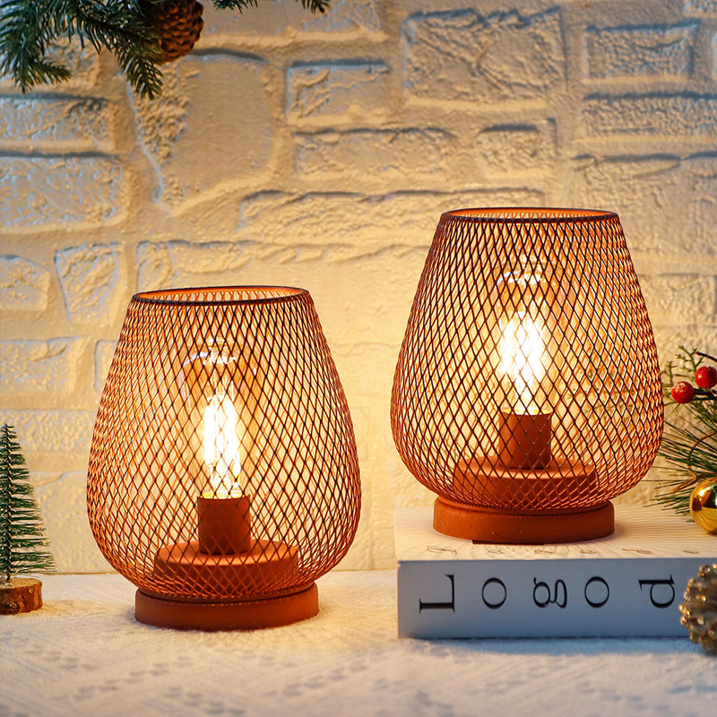 6.7'' Tall Metal Cage Shape Cordless Table Lamp Battery Lanterns (Set of 2)-0
