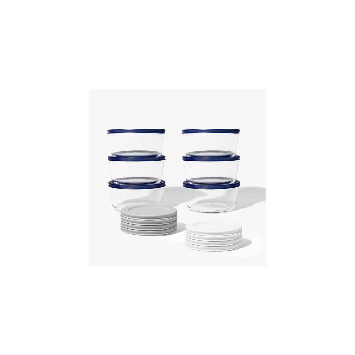 12 Piece Set (4 Cup / 32Oz) Round Glass Storage Containers With Lids, Grey-0