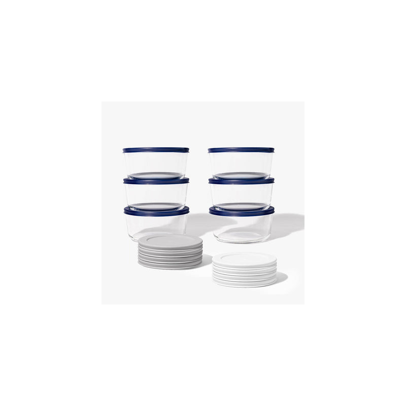 12 Piece Set (4 Cup / 32Oz) Round Glass Storage Containers With Lids, Grey-0