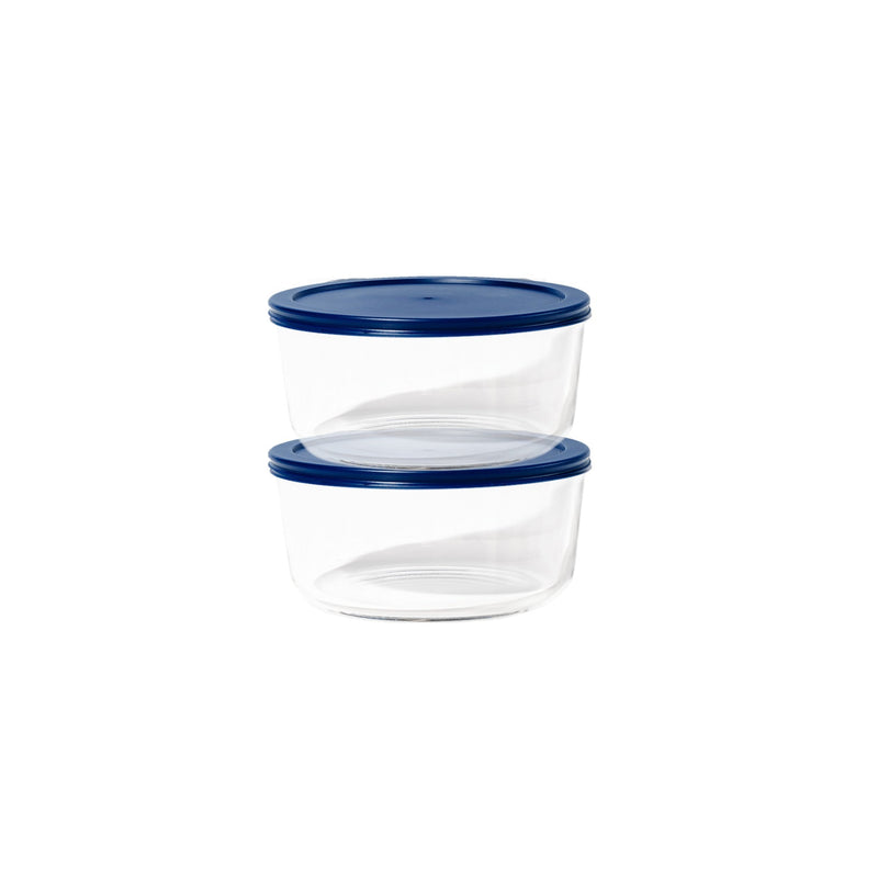 4 Piece Set (6.55 Cup / 52.4Oz) Round Glass Storage Containers With Lids, Blue-0
