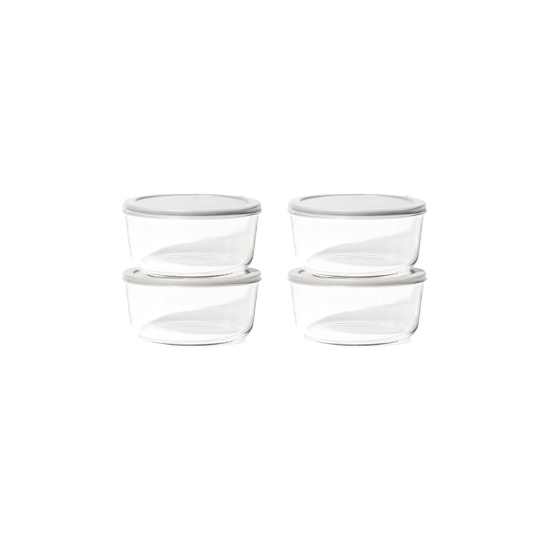 8 Piece Set (6.55 Cup / 52.4Oz) Round Glass Storage Containers With Lids, Grey-0