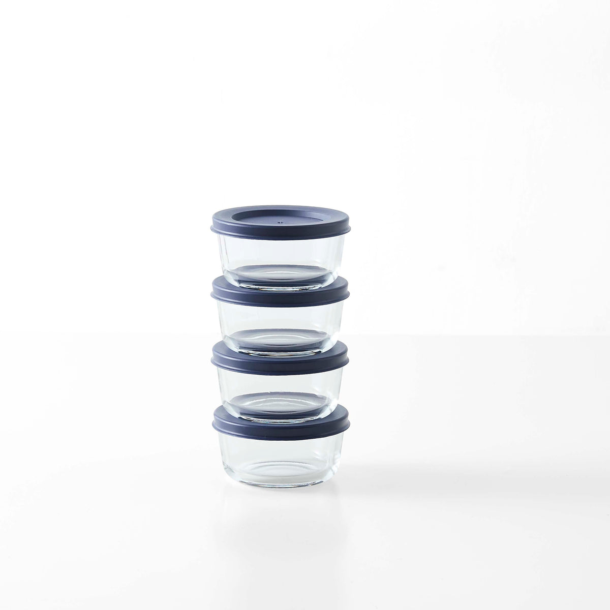 8 Piece Set (1 Cup / 8Oz) Round Glass Storage Containers With Lids, Blue-0