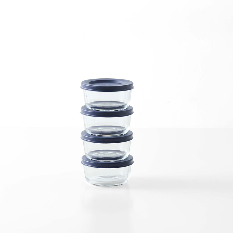 8 Piece Set (1 Cup / 8Oz) Round Glass Storage Containers With Lids, Blue-0