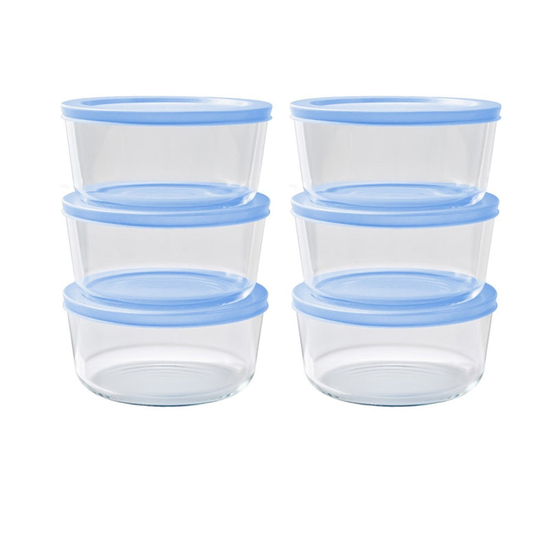 12 Piece Set (4 Cup / 32Oz ) Round Glass Storage Containers With Lids, Lavender Blue-0
