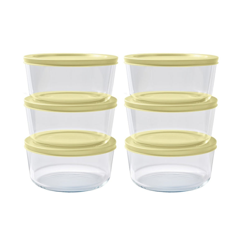 12 Piece Set (4 Cup / 32Oz ) Round Glass Storage Containers With Lids, Sunlight Yellow-0