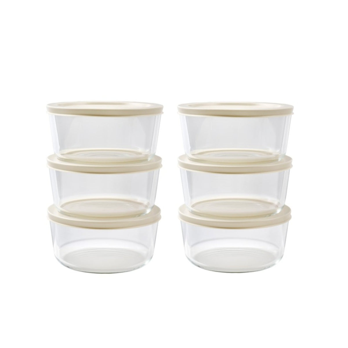 12 Piece Set (4 Cup / 32Oz ) Round Glass Storage Containers With Lids, Warm Beige
