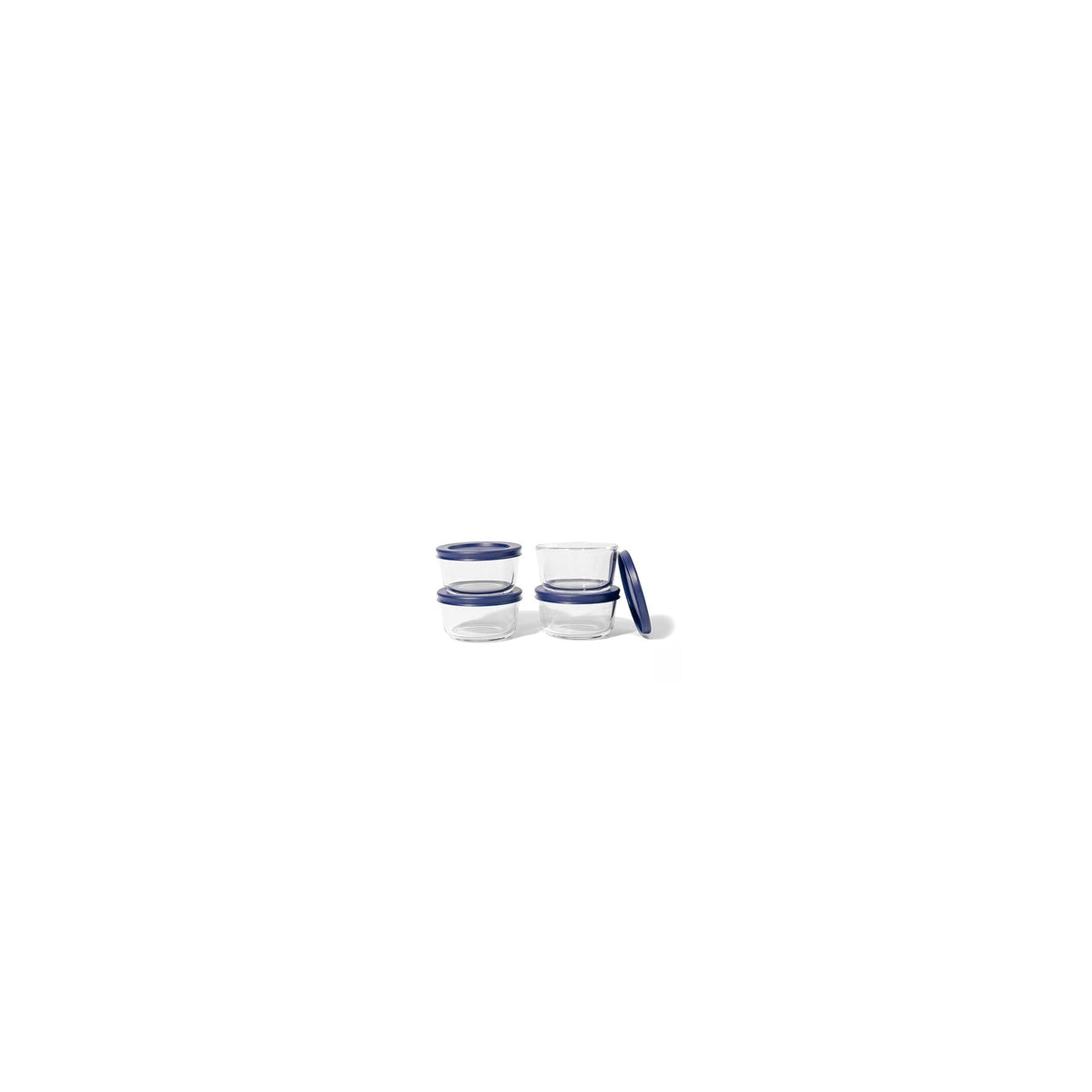8 Piece Set (7Oz) Round Glass Storage Containers With Lids, Blue-1