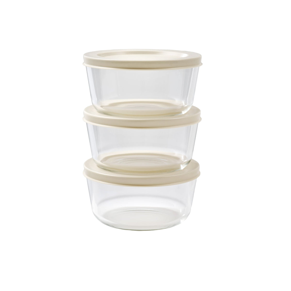6 Piece Set (2 Cup / 16Oz) Round Glass Storage Containers With Lids, Warm Beige-0