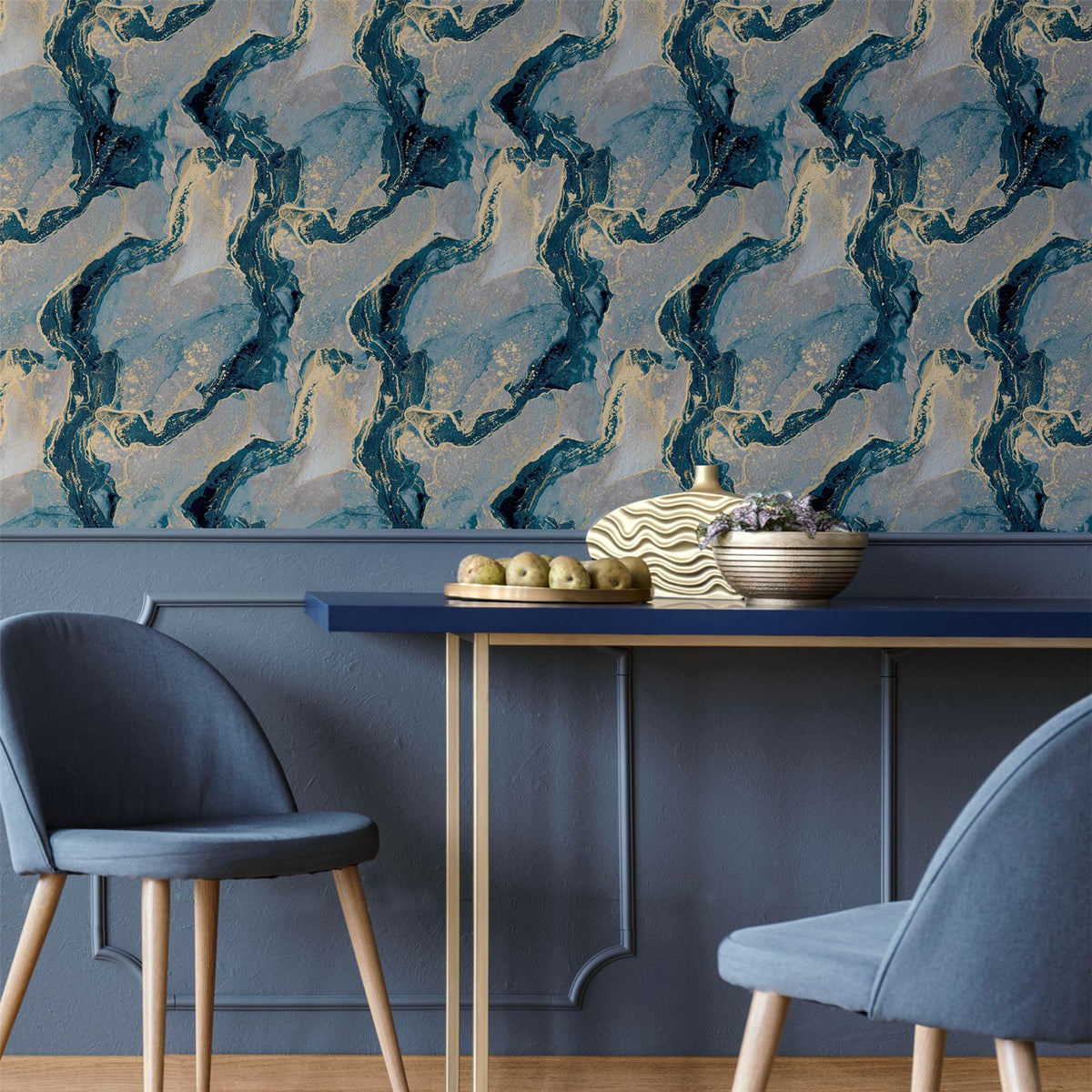 Abstract Marble Teal/Gold Wallpaper image 6