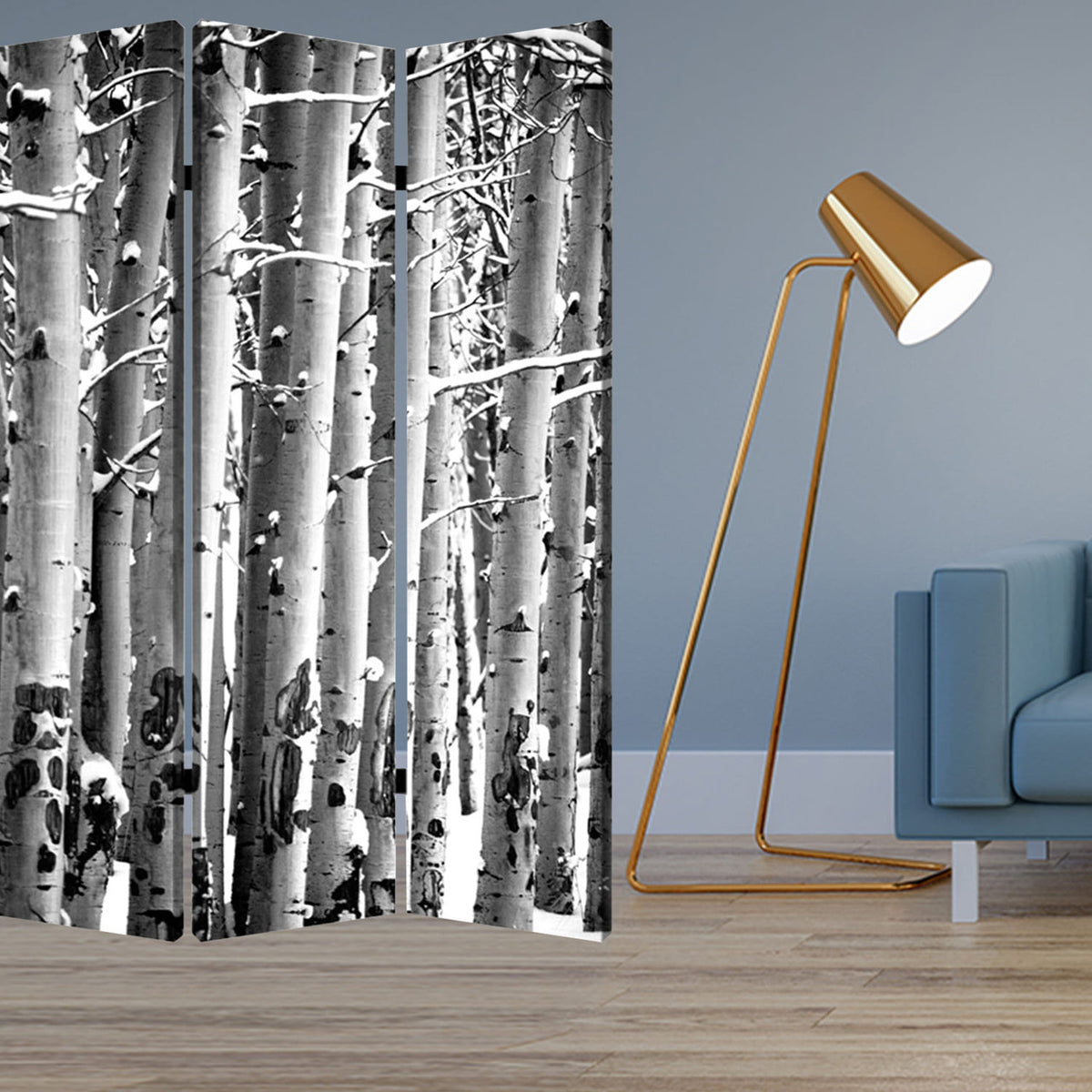 48" X 72" Gray And White Wood Canvas Birch  Screen-1