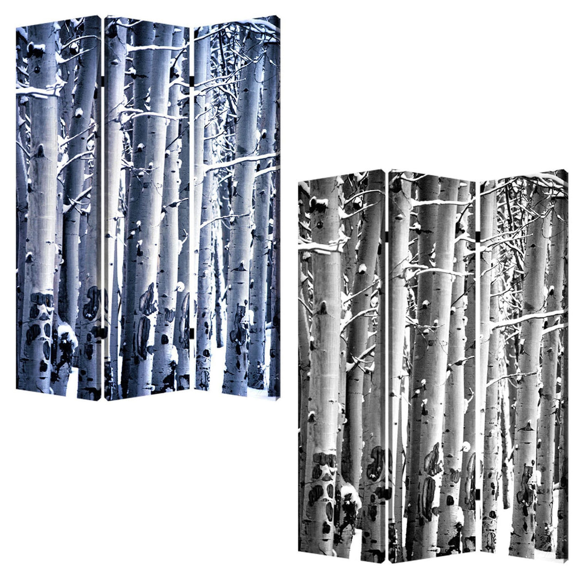 48" X 72" Gray And White Wood Canvas Birch  Screen-2