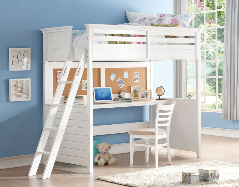 83" X 45" X 74" Twin White Poplar Wood Loft Bed With Desk-0