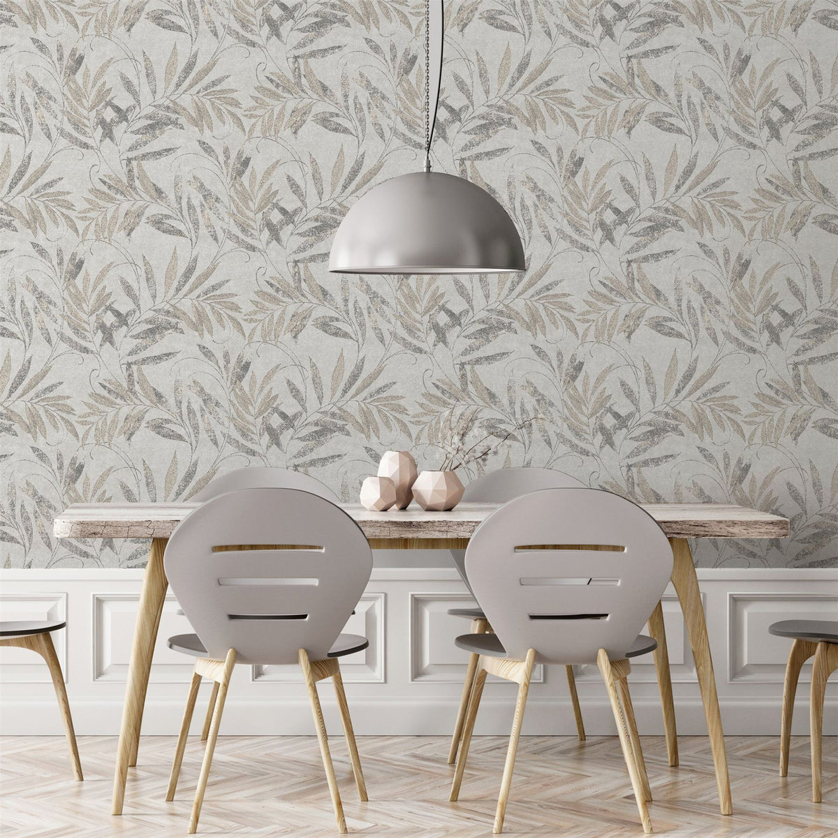 Luxury Leaf Soft Silver Wallpaper image 2