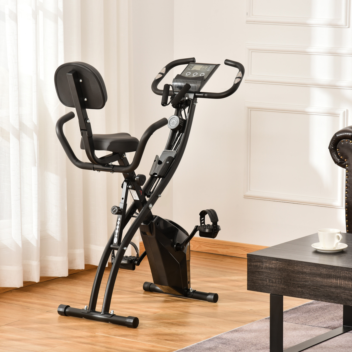 2-In-1 Upright Exercise Bike 8-Level Adjustable with Pulse Sensor Black