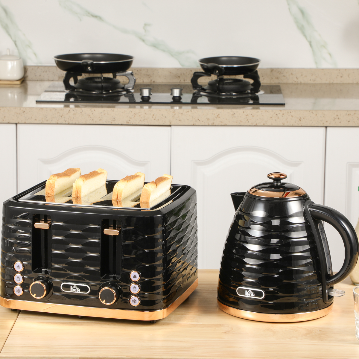 Kettle and Toaster Set 1.7L Rapid Boil Kettle and 4 Slice Toaster Black