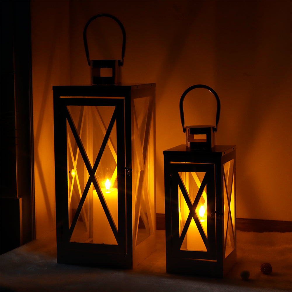 17.5''&24.5'' H Metal Decorative Candle Holders Rustic Hanging Lantern(Set of 2)-2