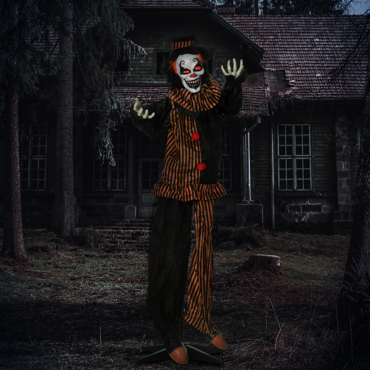 67 Inch Life Size Outdoor Halloween Talking Circus Clown Light Up Eyes