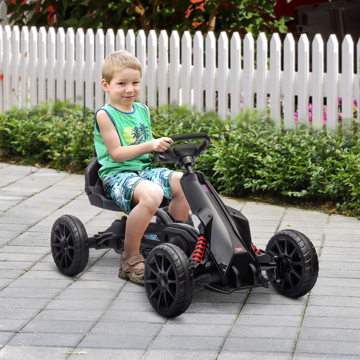 Homcom Children Pedal Go Kart with Adjustable Seat, Handbrake - Black