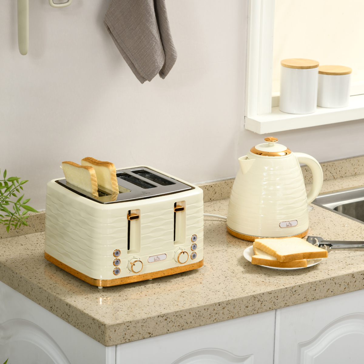 Kettle and Toaster Set 1.7L Rapid Boil Kettle and 4 Slice Toaster Beige