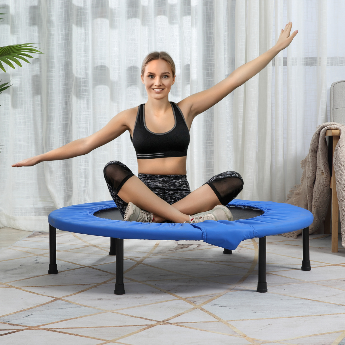 96 cm Foldable Mini Fitness Trampoline Exercise Rebounder Jumper, Blue