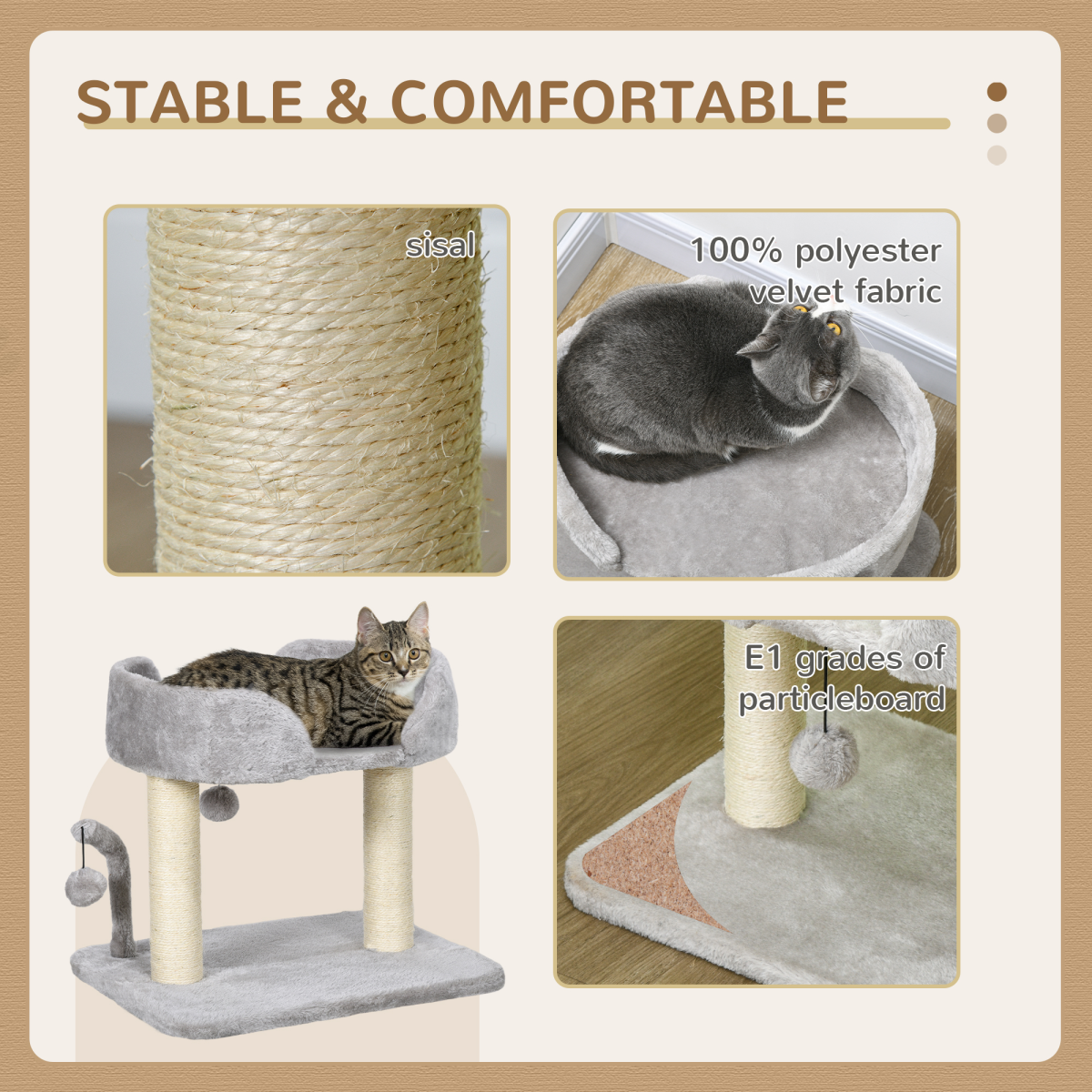 Cat Tree 48 x 38 x 42cm, Light Grey