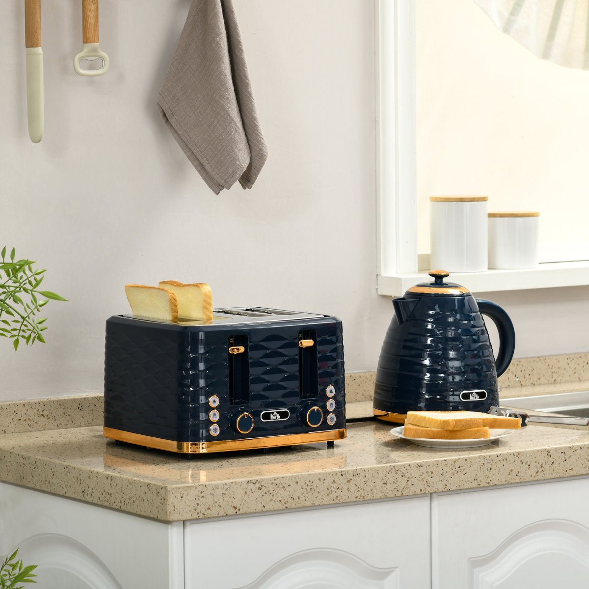 Kettle and Toaster Set 1.7L Rapid Boil Kettle and 4 Slice Toaster Blue