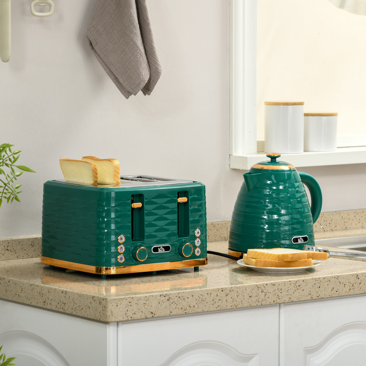 Kettle and Toaster Set 1.7L Rapid Boil Kettle and 4 Slice Toaster Green