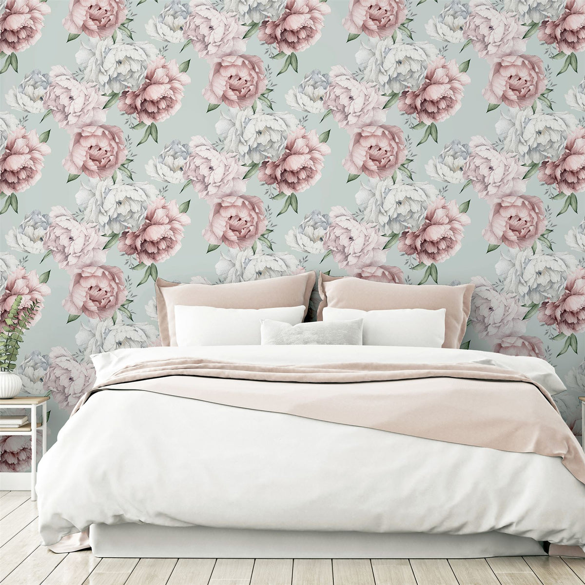 Mixed Peonies Mint Wallpaper image 4