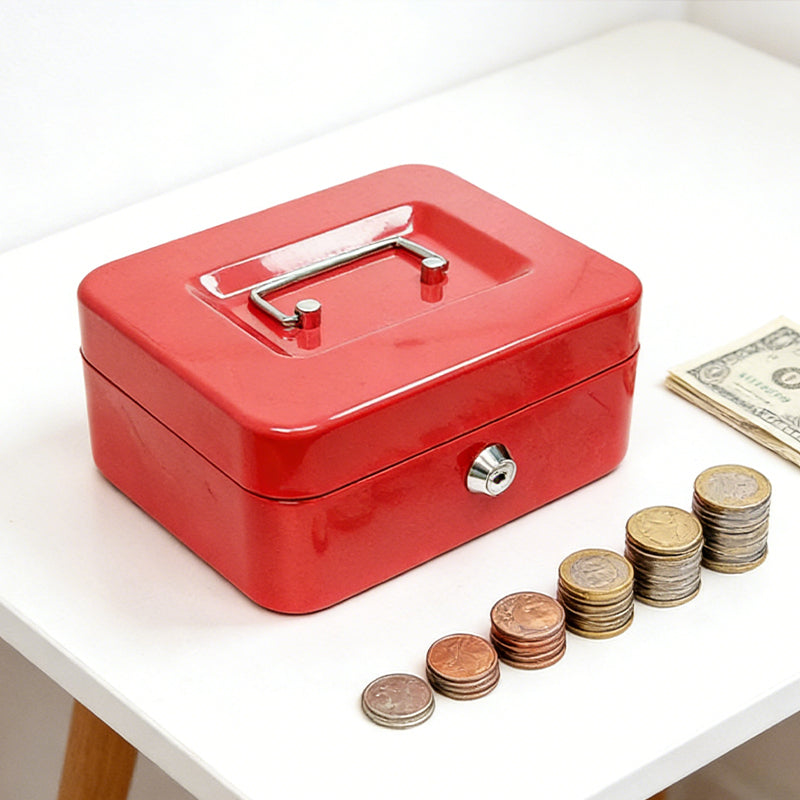 Cash Box 8 Inch with 2 Keys, Lockable Metal Money Box with Coin Tray image 2