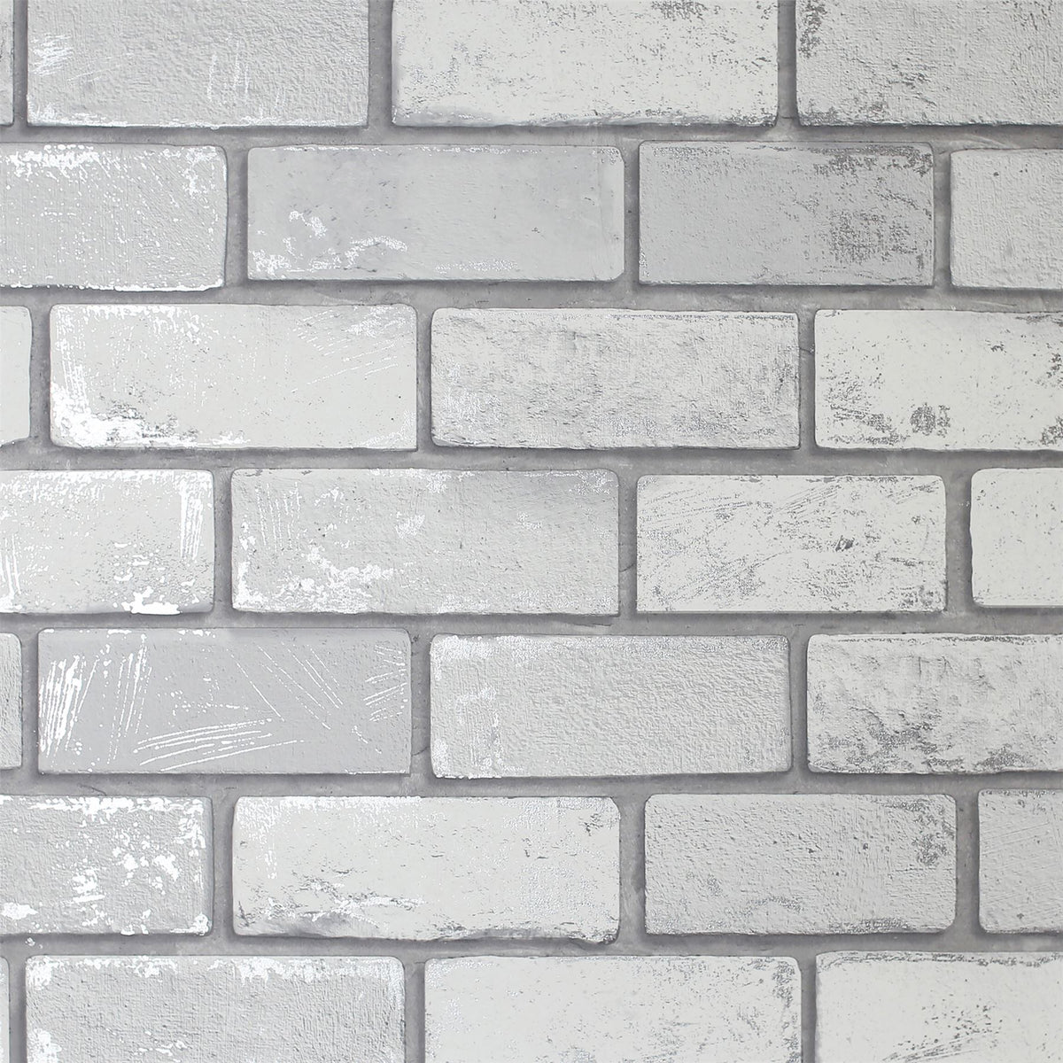 Metallic Brick White/Silver Wallpaper image 1