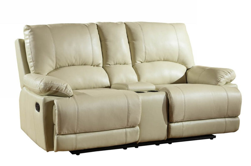 76" Beige Faux Leather Manual Reclining Love Seat With Storage-0