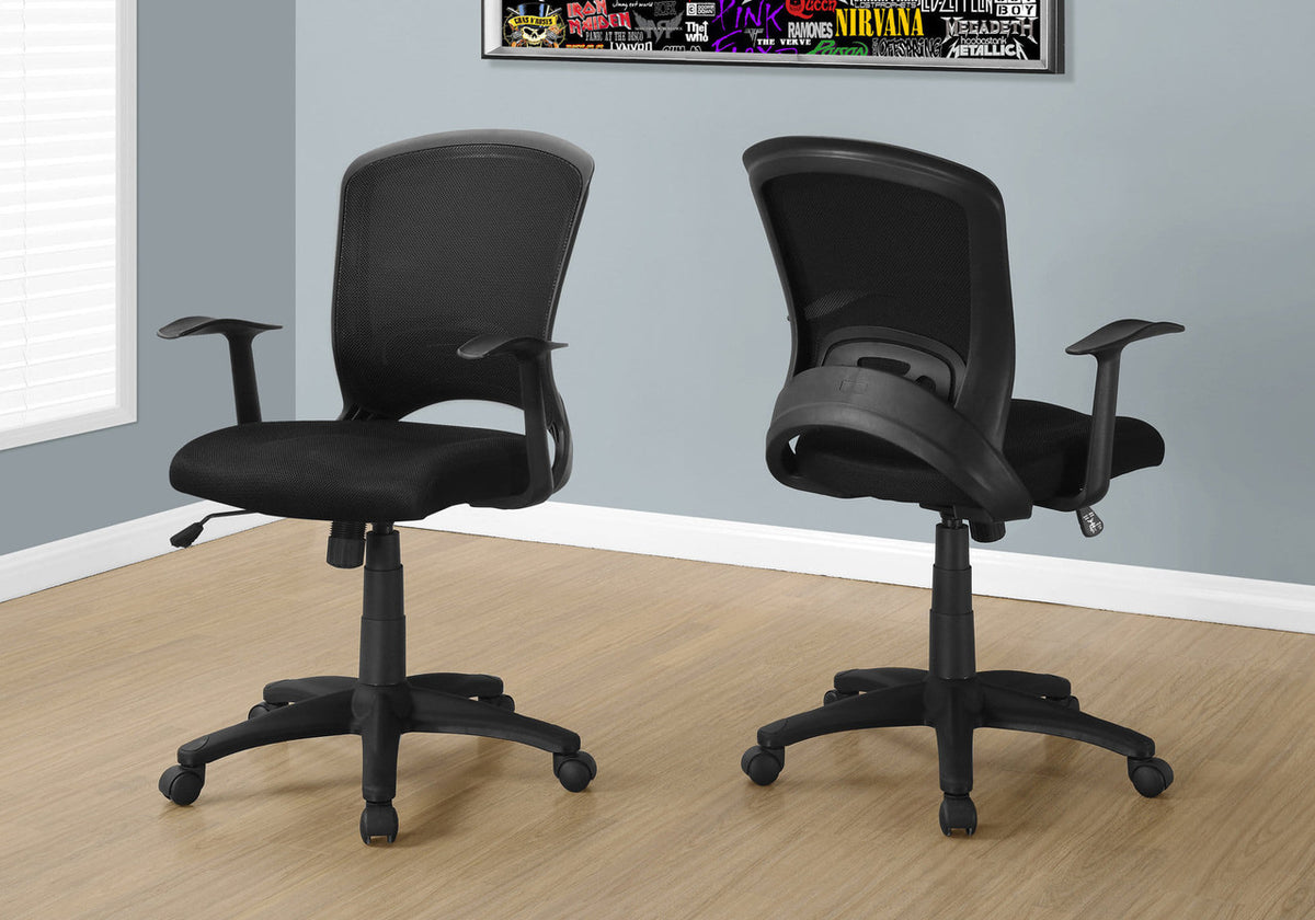 Black Polyester Seat Swivel Adjustable Task Chair Mesh Back Plastic Frame-0