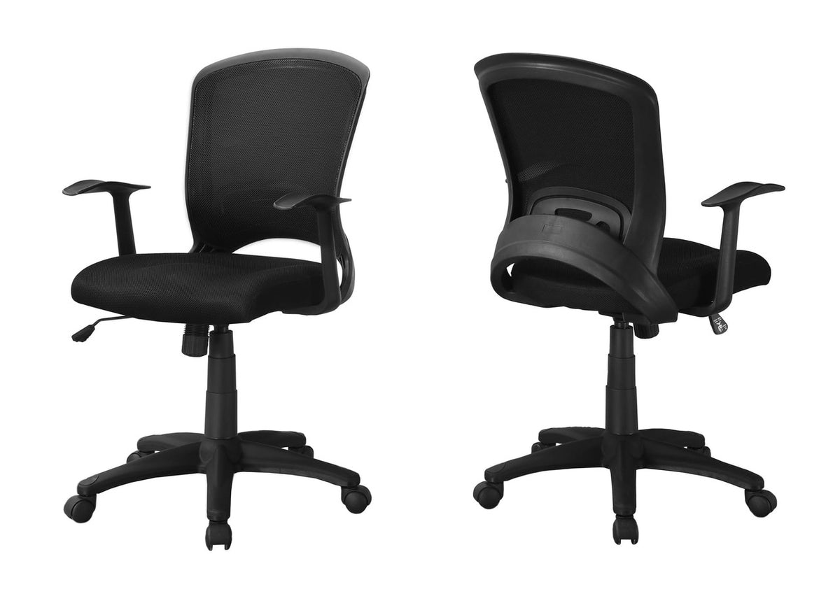 Black Polyester Seat Swivel Adjustable Task Chair Mesh Back Plastic Frame-1