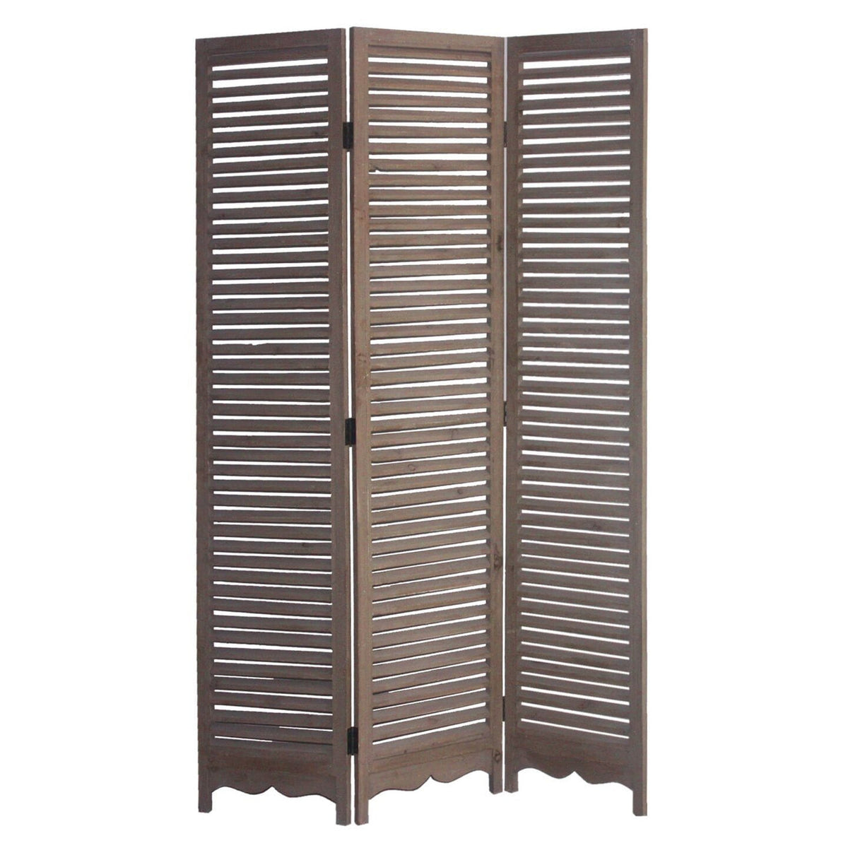 71" Brown Distressed Wood Folding Three Panel Screen Room Divider-1